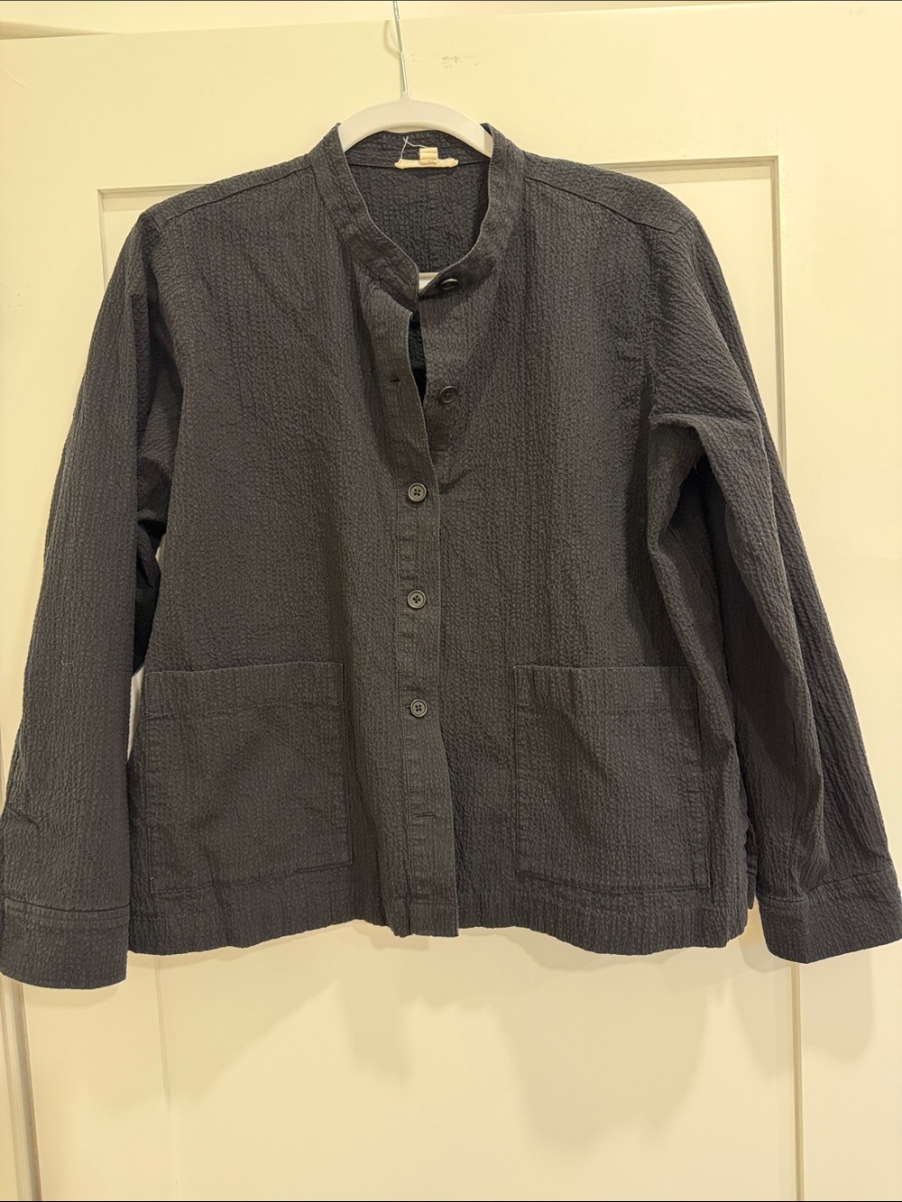 Eileen Fisher Washed Black Textured Button-Down Jacket
